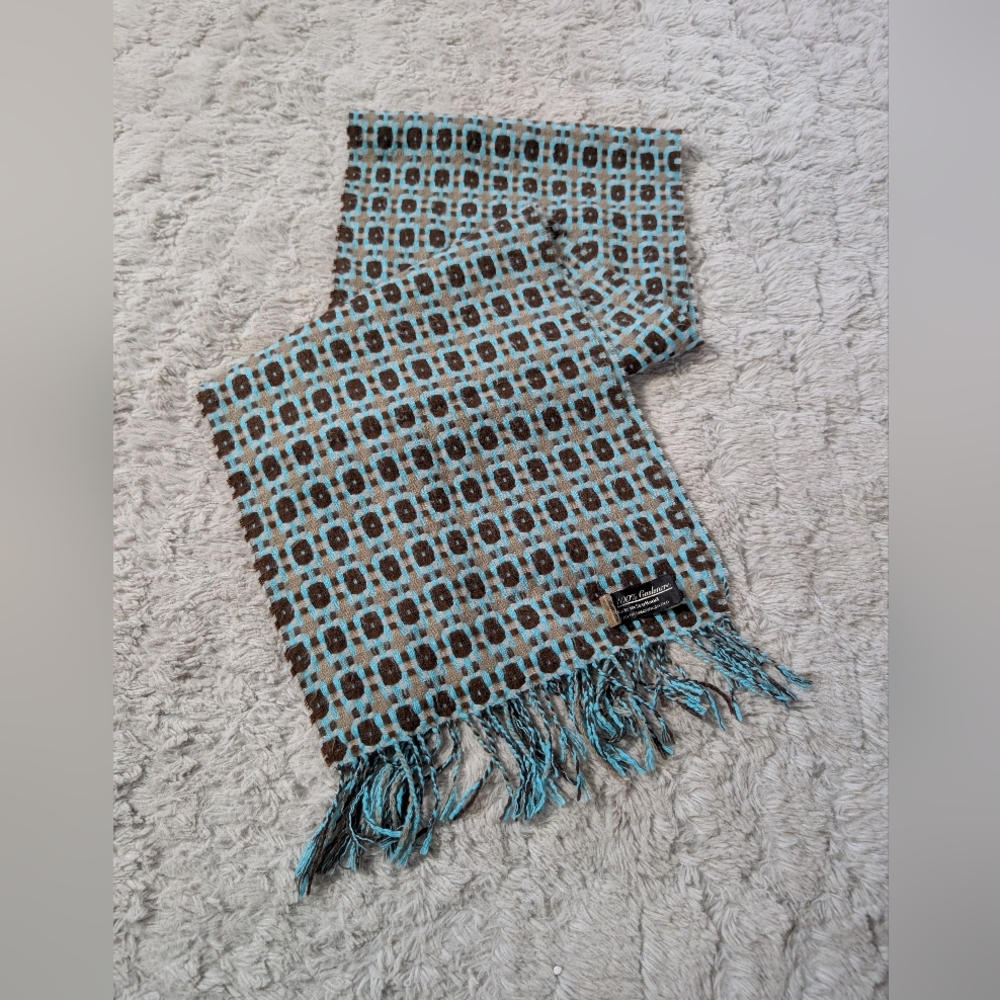 100% cashmere scarf brown, turquoise and tan